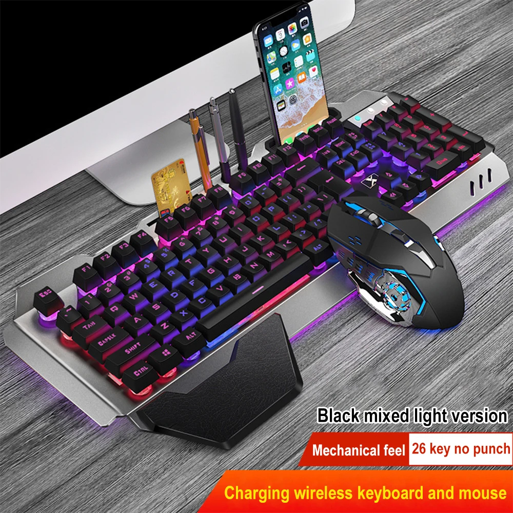 Pc Gaming Set - ชุดแป้นพิมพ์และเมาส์ไร้สาย2.4G แบบชาร์จไฟได้ K680คีย์บอร์ดเกมใช้พอร์ตของสำนักงาน